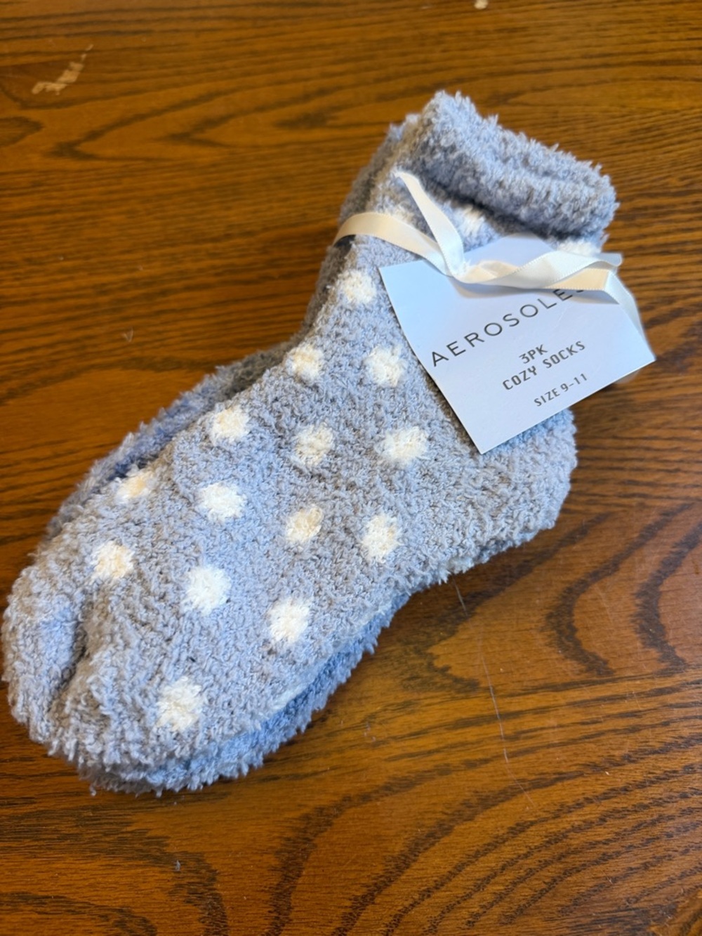 AEROSOLES Light Gray Fuzzy Polka Dot Socks